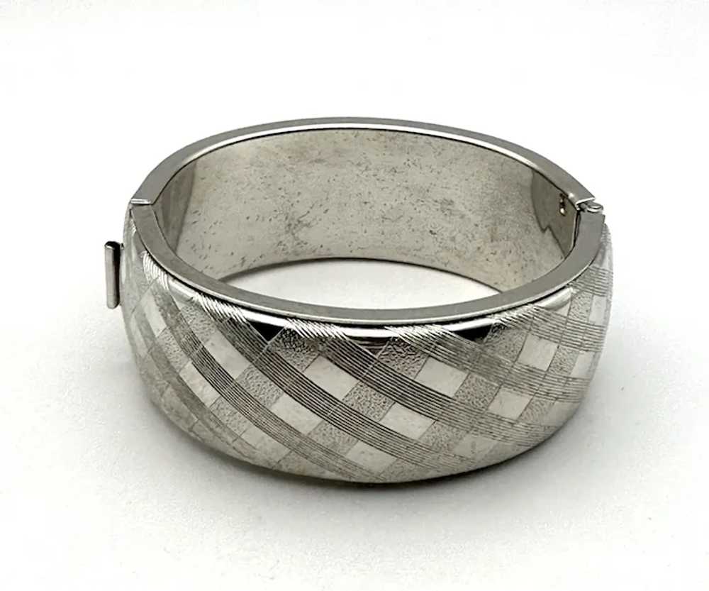 Wide Hinged Silvertone Etched Bracelet - image 8