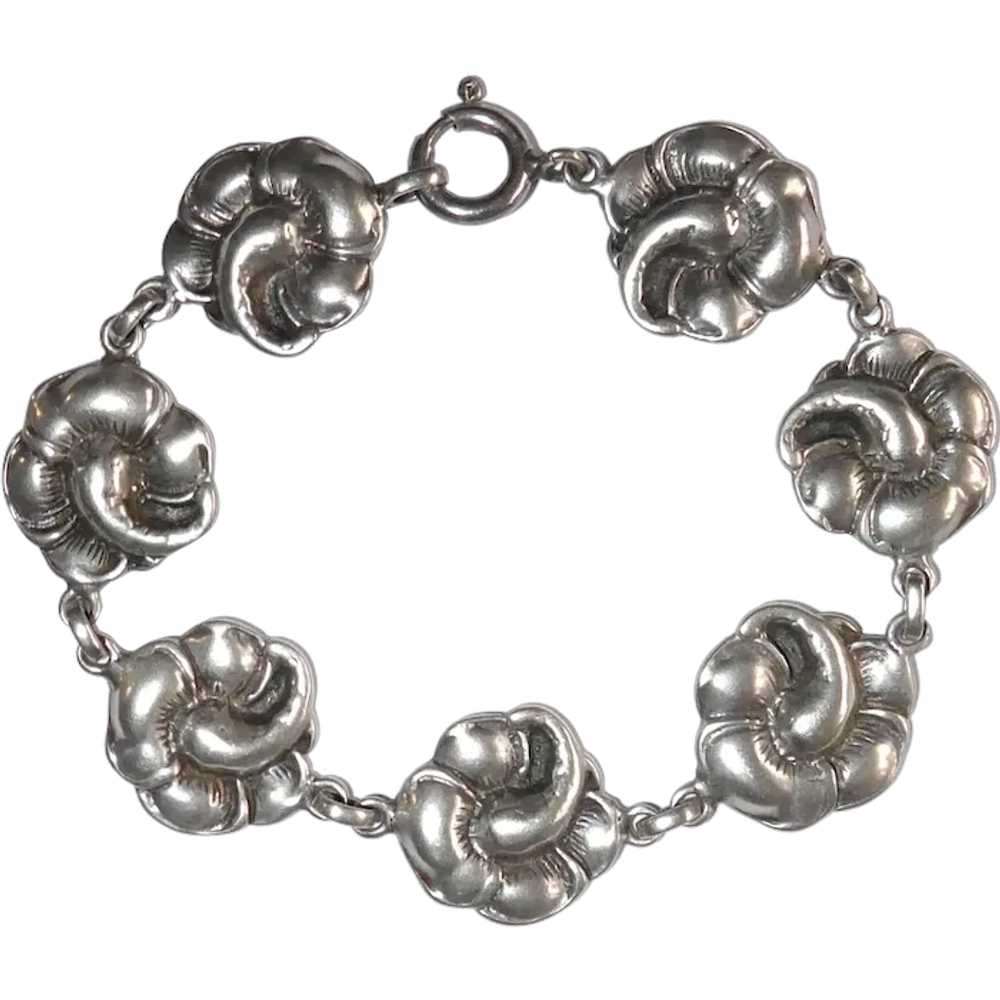 Sterling Hibiscus Flower Link Viking Craft Bracel… - image 1