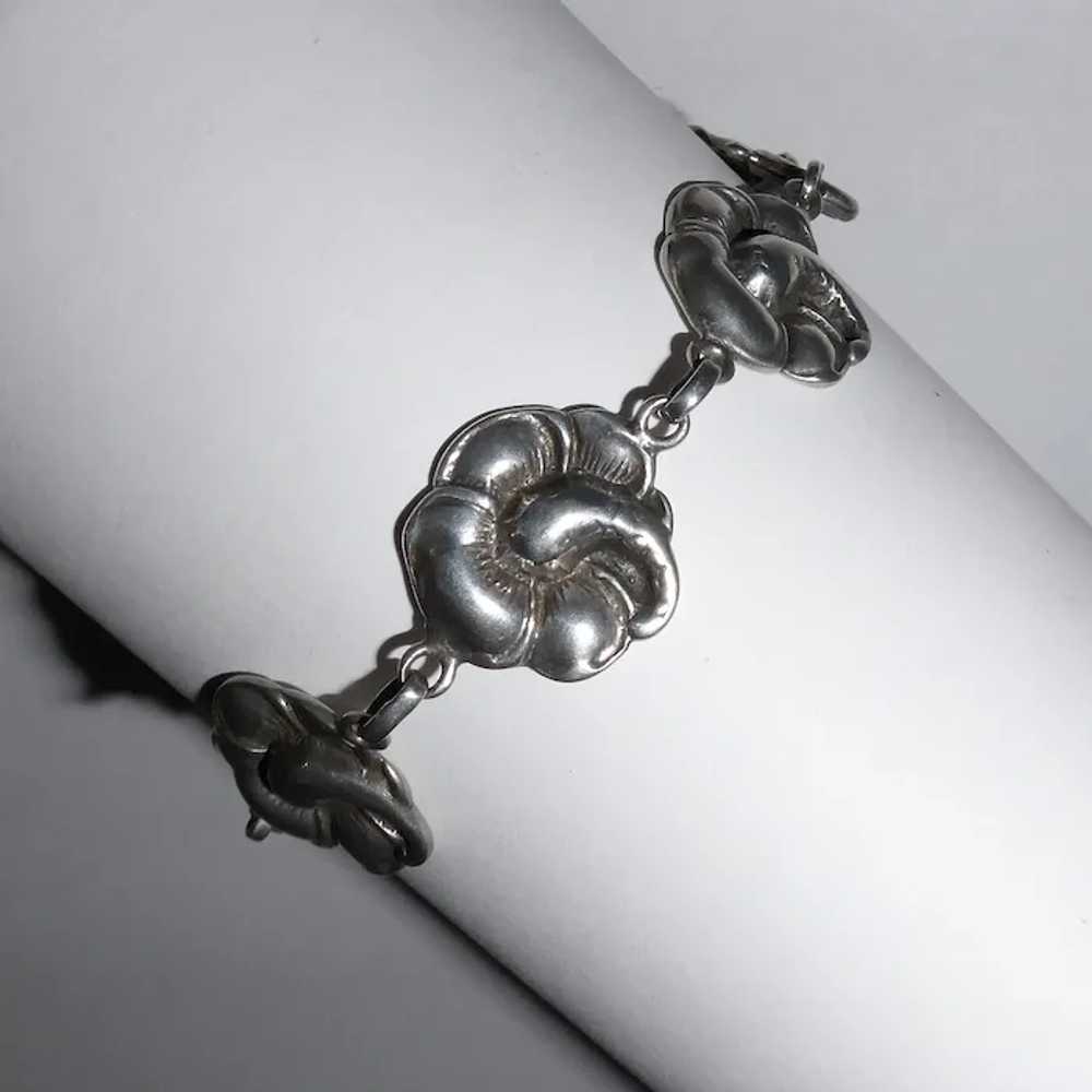 Sterling Hibiscus Flower Link Viking Craft Bracel… - image 9