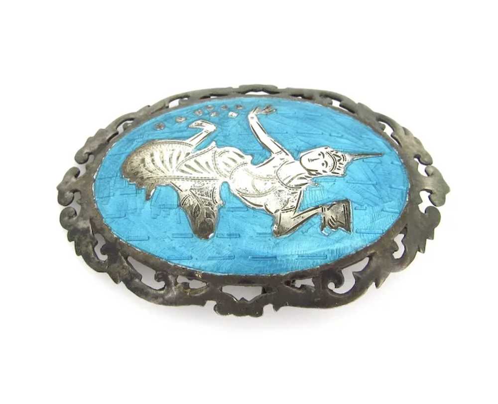 Vintage Siam Brooch - Oval Sterling Silver Blue E… - image 3