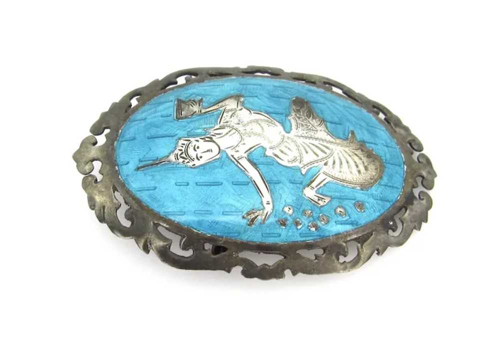 Vintage Siam Brooch - Oval Sterling Silver Blue E… - image 4