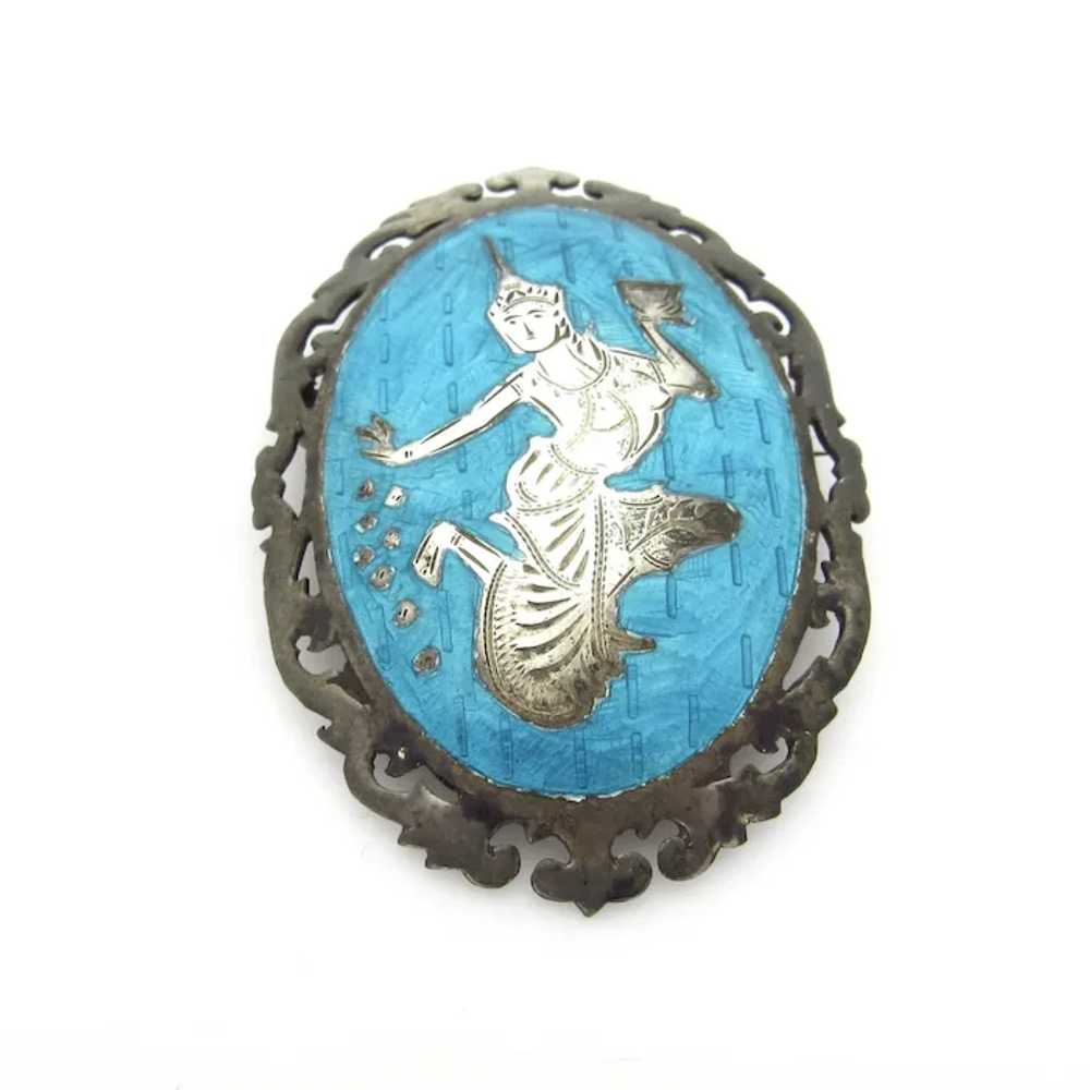 Vintage Siam Brooch - Oval Sterling Silver Blue E… - image 6