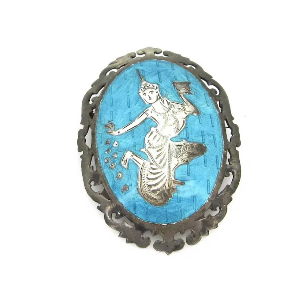 Vintage Siam Brooch - Oval Sterling Silver Blue E… - image 7
