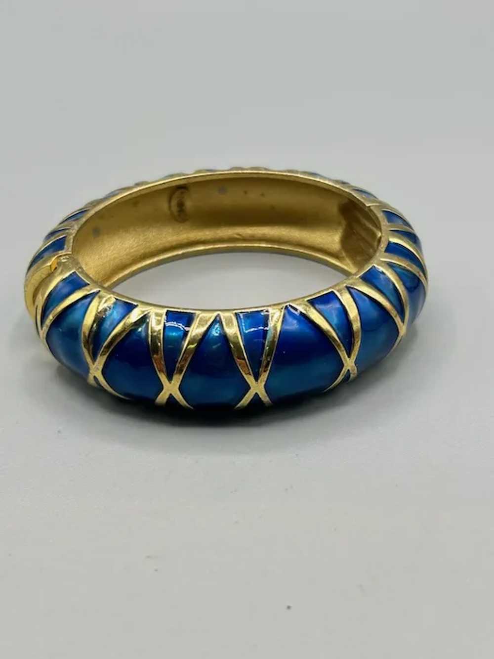 KJL Kenneth Jay Lane Blue Hinged Bangle Bracelet … - image 2