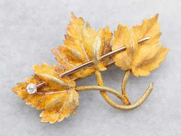 Antique Old Mine Cut Diamond Three Leaf Brooch - image 1