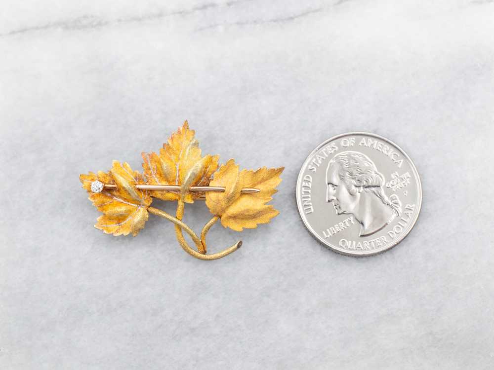 Antique Old Mine Cut Diamond Three Leaf Brooch - image 4