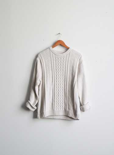 white cotton cable knit sweater