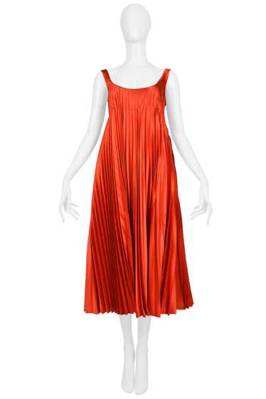 ALEXANDER MCQUEEN RED SATIN PLEATED COCKTAIL DRESS