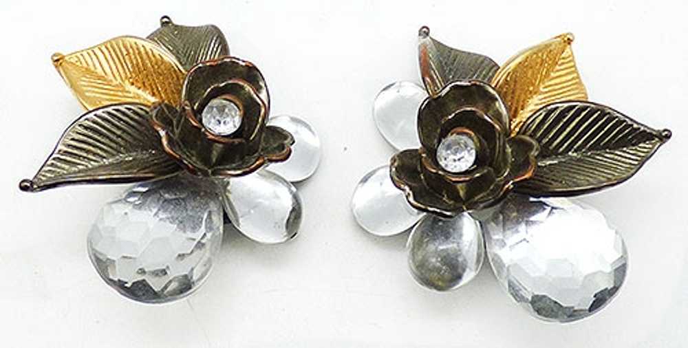 Silver and Gold Flowers and Leaves Collage Earrin… - image 1