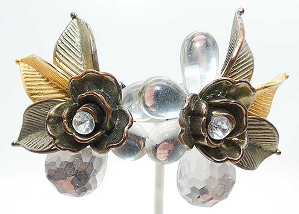 Silver and Gold Flowers and Leaves Collage Earrin… - image 2