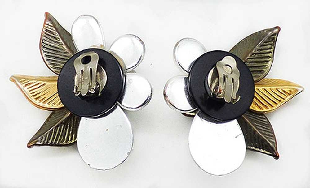 Silver and Gold Flowers and Leaves Collage Earrin… - image 3