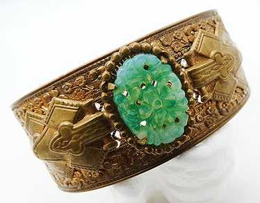 Czech Peking Glass Brass Filigree Bracelet - image 1