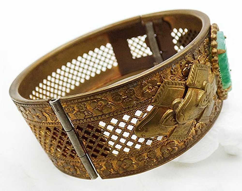 Czech Peking Glass Brass Filigree Bracelet - image 2