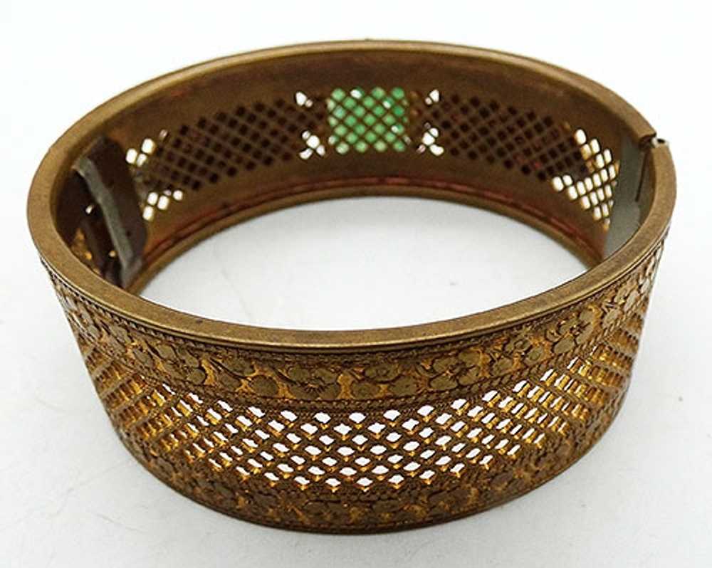 Czech Peking Glass Brass Filigree Bracelet - image 3