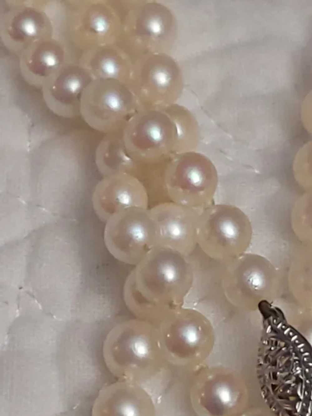 24" Cultured Pearl Hand Tied Necklace 14K White C… - image 12