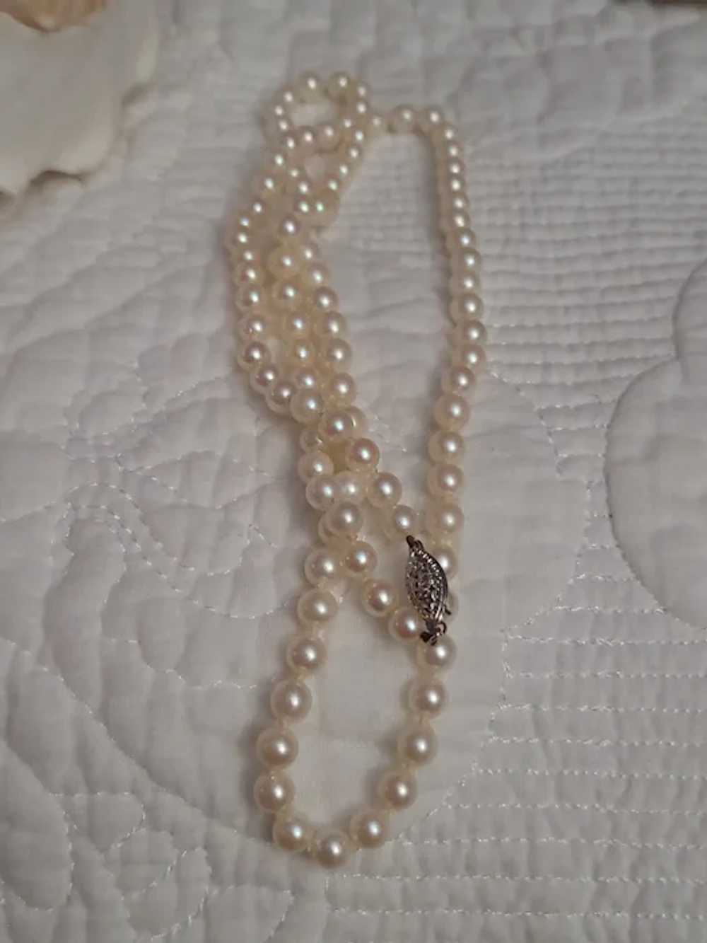 24" Cultured Pearl Hand Tied Necklace 14K White C… - image 9