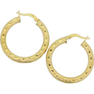 21k Yellow Gold Hollow Diamond Cut Hoop Earrings