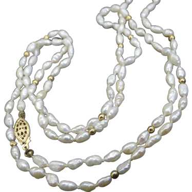 Single Long Strand of Freshwater Pearls, 14k Gold… - image 1