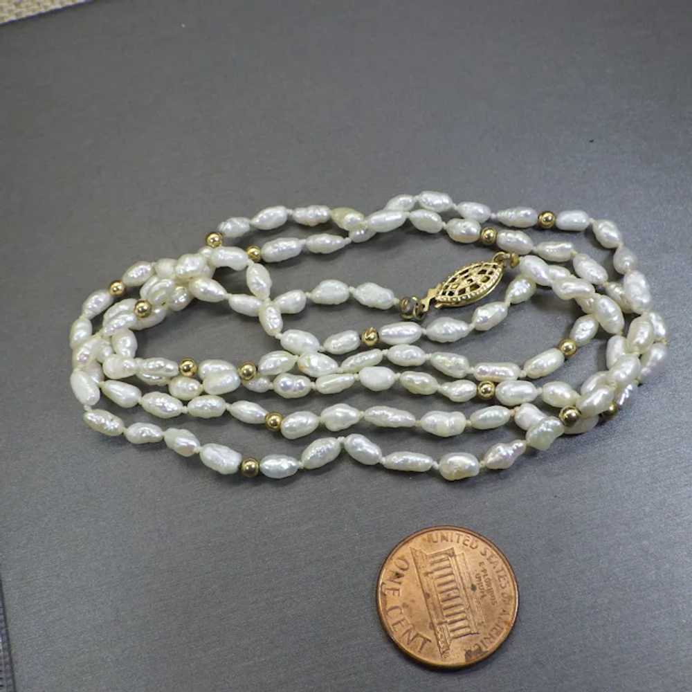 Single Long Strand of Freshwater Pearls, 14k Gold… - image 2