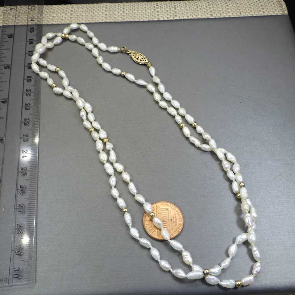 Single Long Strand of Freshwater Pearls, 14k Gold… - image 8