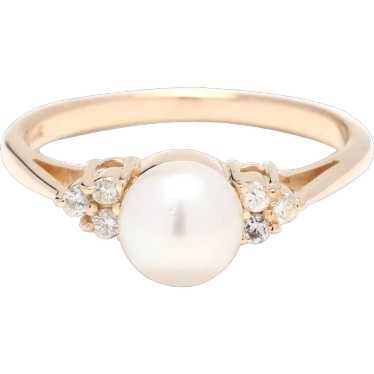 0.09ctw Diamond and Pearl Engagement Ring, 14k Ye… - image 1