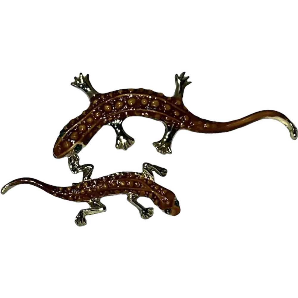 Vintage Pair of Art Deco Gecko Brooches, Hand Pai… - image 1