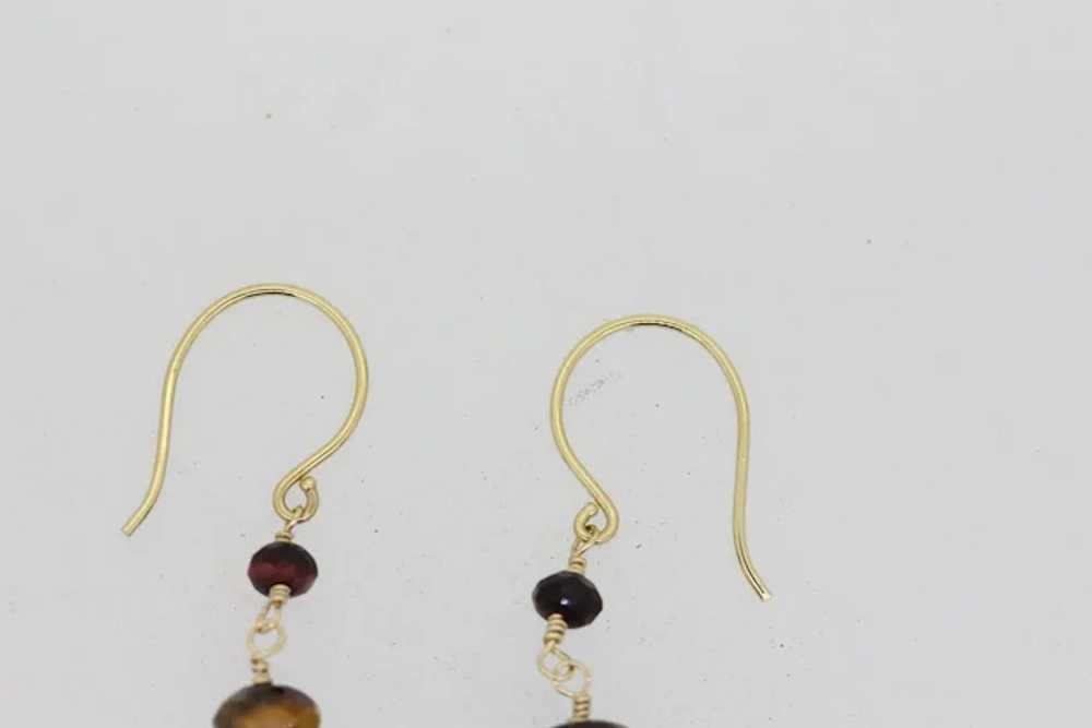 14k Yellow Gold Tigers Eye Beaded Dangle Earrings - image 3