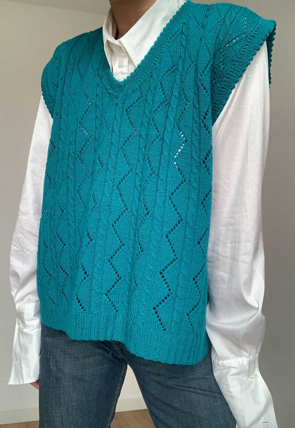 Vintage Oversized Turquoise Cotton Vest - image 1