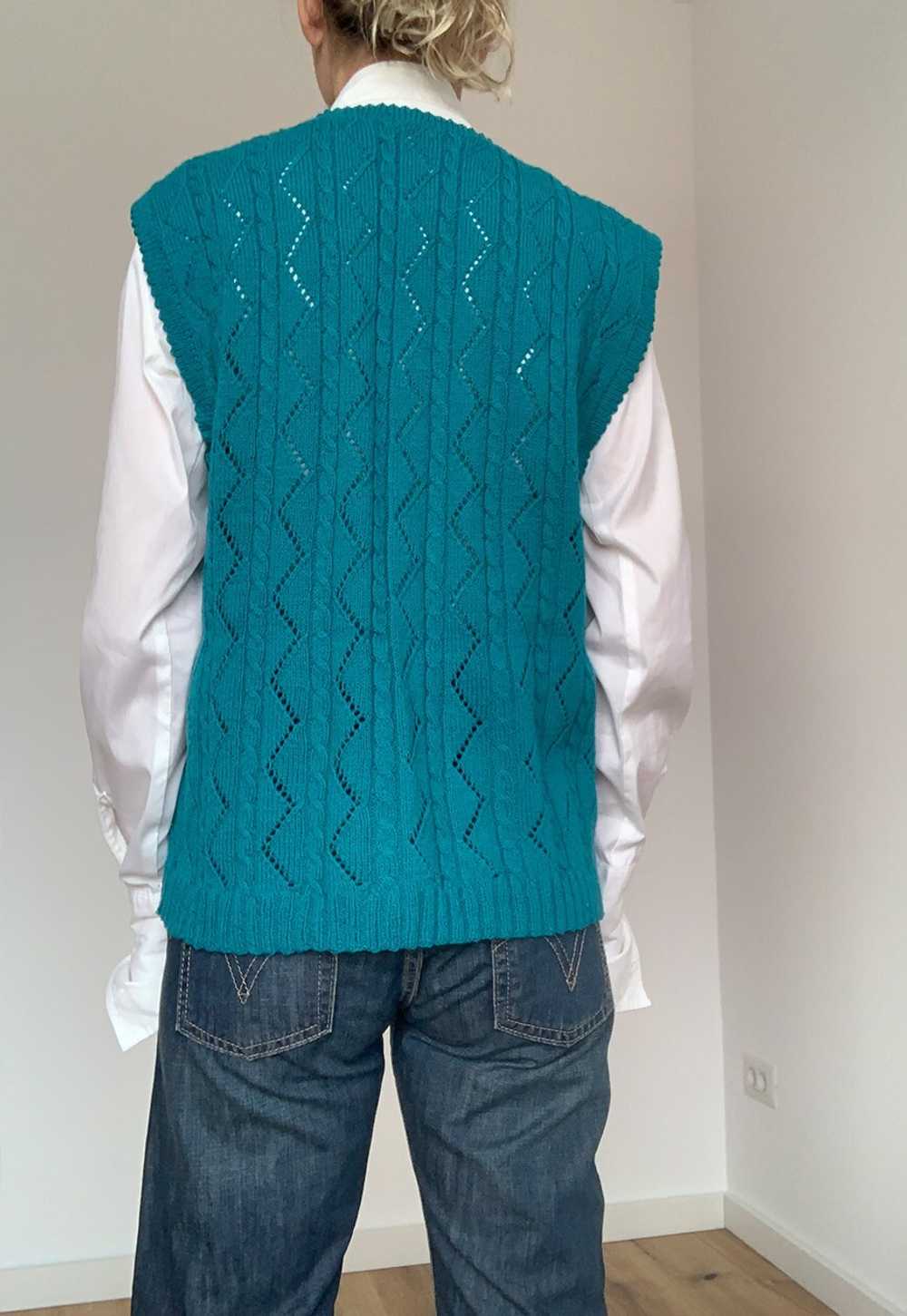 Vintage Oversized Turquoise Cotton Vest - image 2