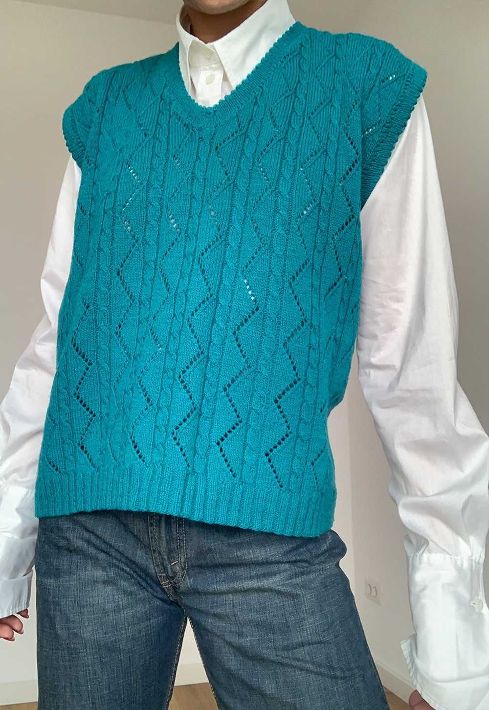 Vintage Oversized Turquoise Cotton Vest - image 3