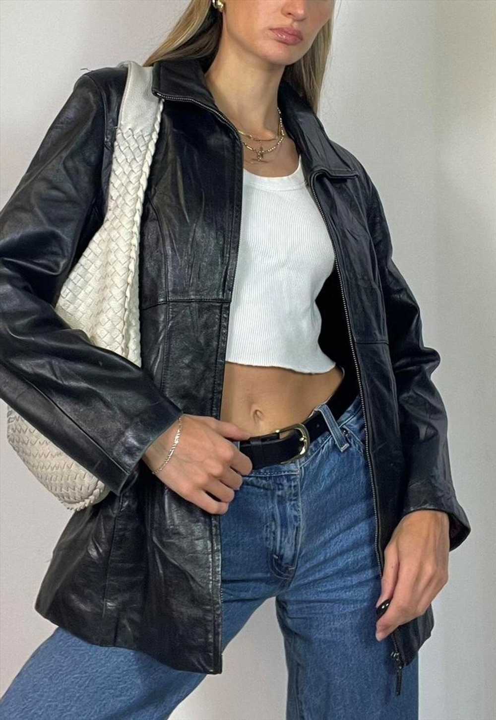 Vintage Y2k Leather Zipped Jacket Black Grunge Bi… - image 1