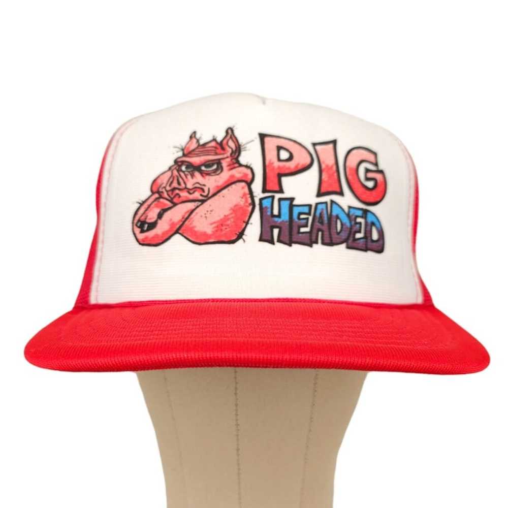 Vintage Vintage Pig Headed Trucker Hat Mens One S… - image 2