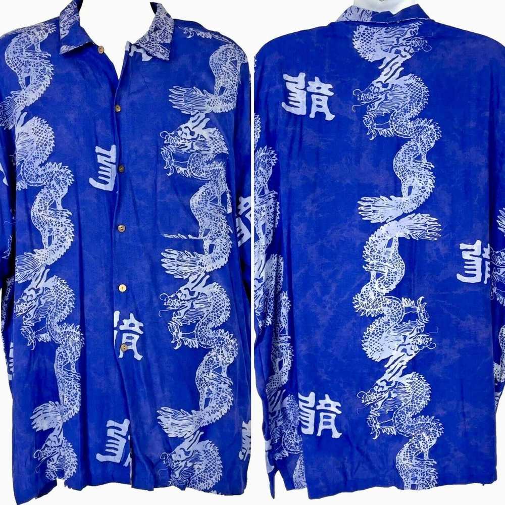 Streetwear Chinese Dragon Batik Rayon XXL Blue Bu… - image 1