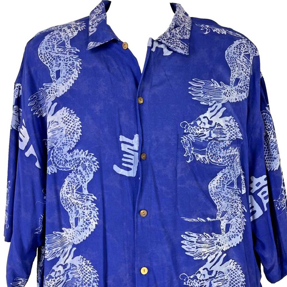 Streetwear Chinese Dragon Batik Rayon XXL Blue Bu… - image 2