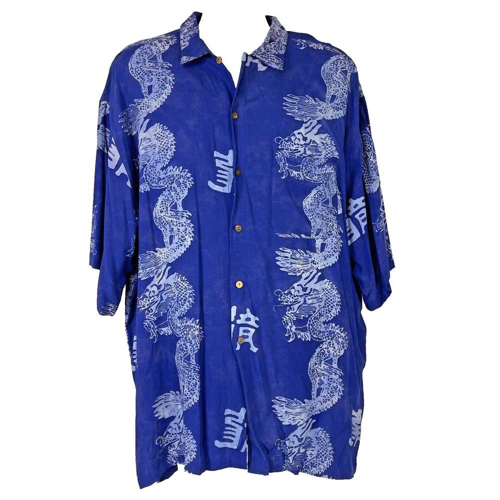 Streetwear Chinese Dragon Batik Rayon XXL Blue Bu… - image 3