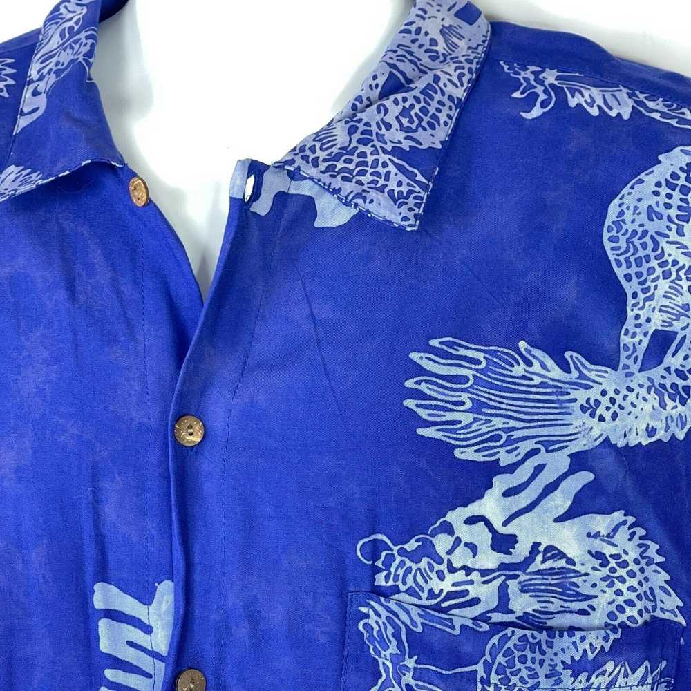 Streetwear Chinese Dragon Batik Rayon XXL Blue Bu… - image 5