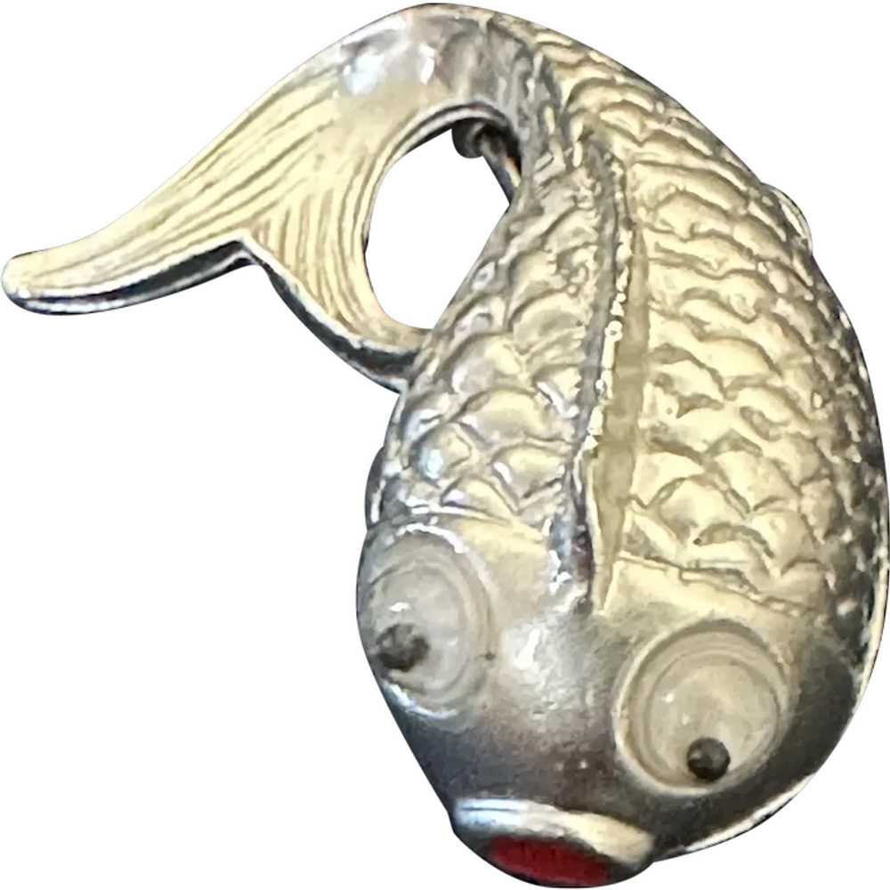 Googly-Eyed Silver Tone Fish Pin, Circa 1960s - image 1