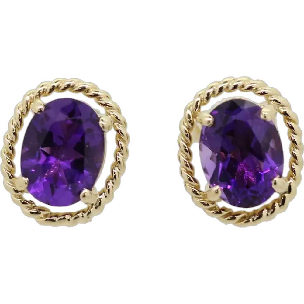 14k Yellow Gold Purple Stone Stud Earrings - image 1