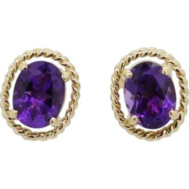 14k Yellow Gold Purple Stone Stud Earrings - image 1