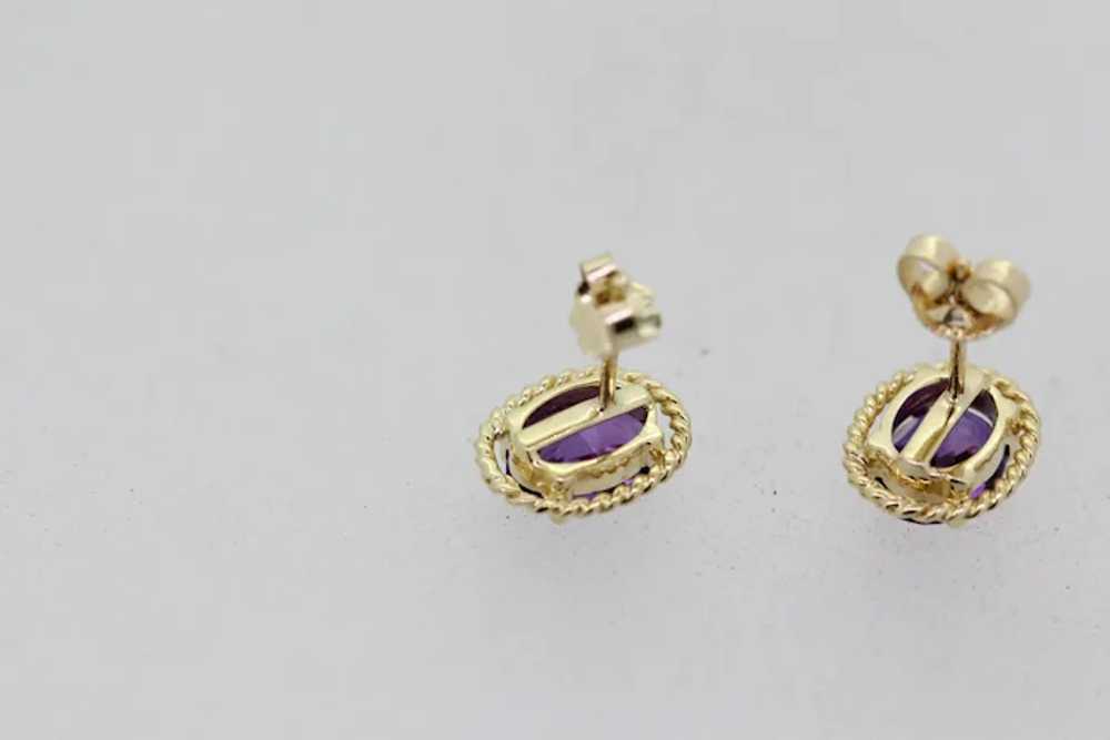 14k Yellow Gold Purple Stone Stud Earrings - image 2