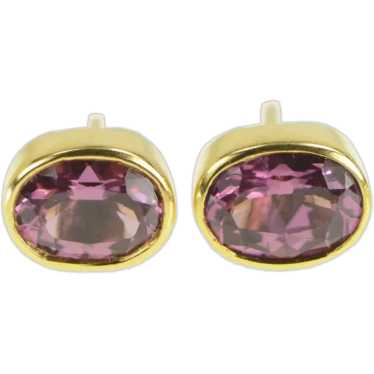 14K Oval Purple Tourmaline Stud Earrings Yellow Go