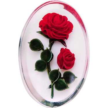 Gorgeous CARVED LUCITE Red Rose Brooch
