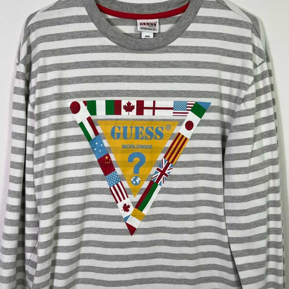 GUESS Worldwide Graphic Striped Long Sleeve Tee - image 2