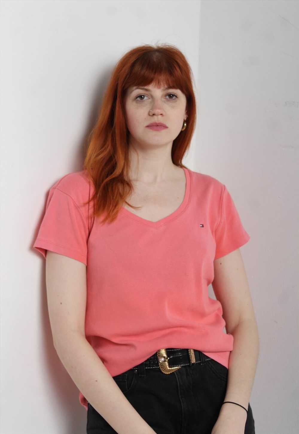 Vintage Tommy Hilfiger Rib Knit T-Shirt Pink - image 1