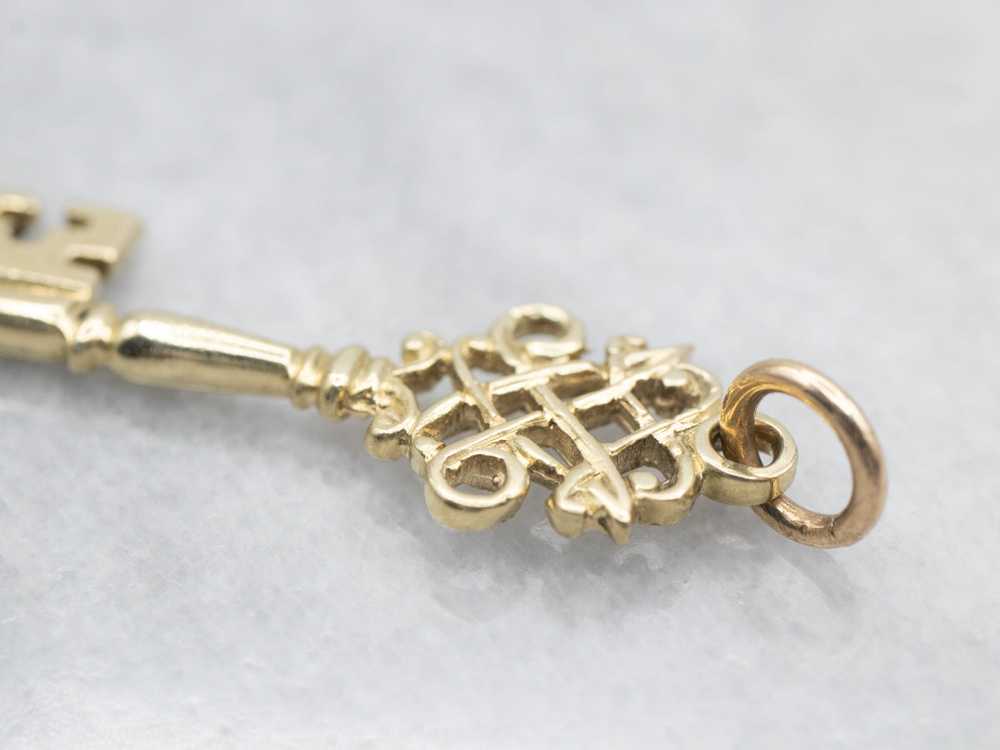 Yellow Gold Ornate Key Pendant - image 2