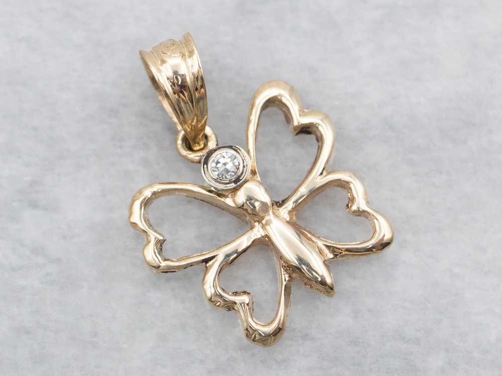 Yellow Gold Butterfly Pendant with Diamond Accent - image 1