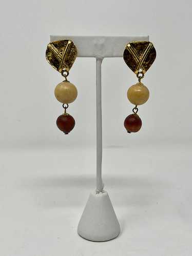 Vintage Gold & Brown Post Drop Earrings