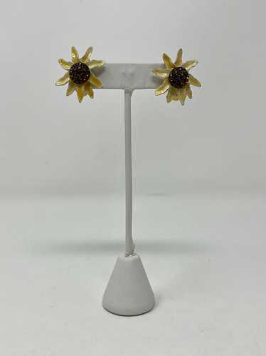 Vintage Cream & Copper Sunflower Clip-On Earrings - image 1