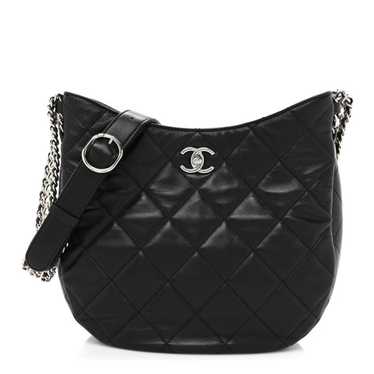 CHANEL Lambskin Chain Rows Quilted Chain Hobo Bla… - image 1
