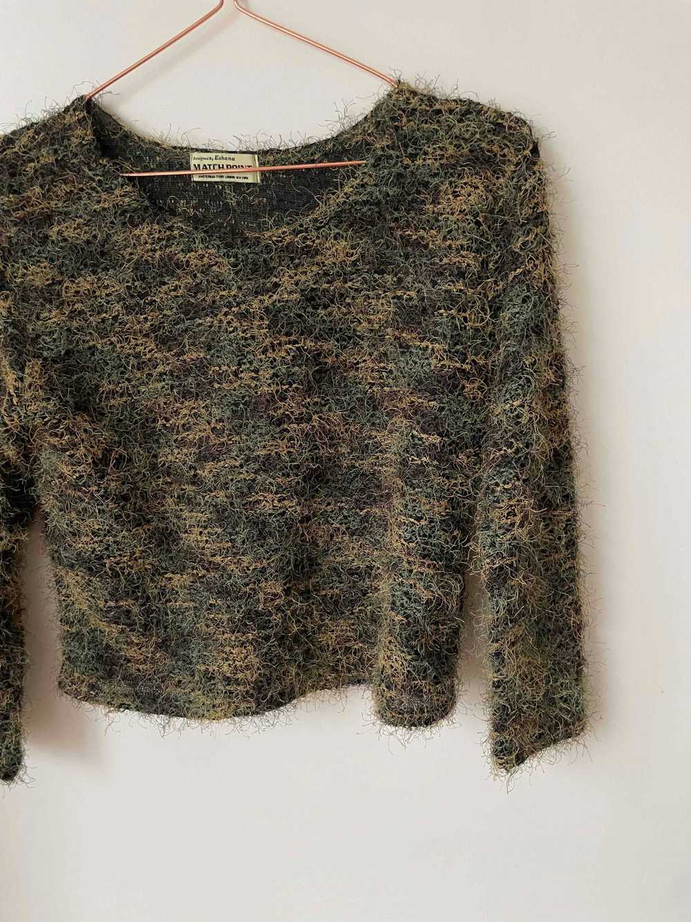 Knitted sweater - Fluffy green cropped sweater wi… - image 2